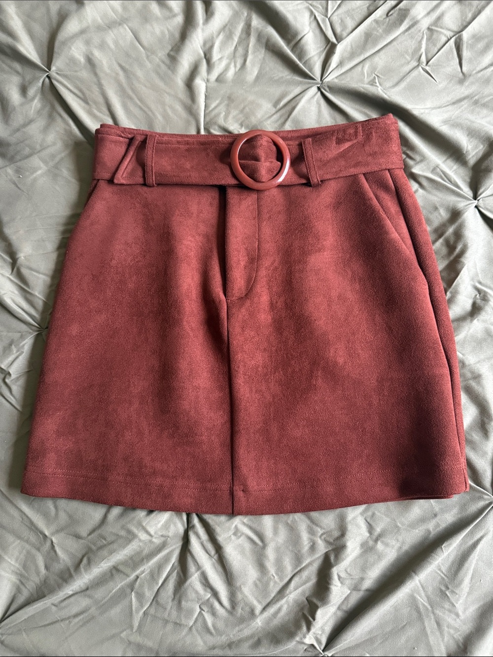 Forever 21 Rust Red Suede Belted Mini Skirt